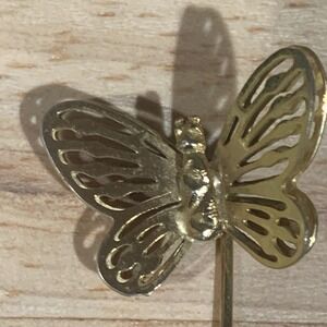 Vintage Gold Tone Filigree Butterfly Stick Pin Hat Scarf Lapel Jewelry Fairy